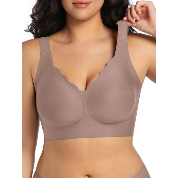 Cueply Bras for Women Supportive Wireless Push Up Bra Full Coverage No Underwear Seamless T-Shirt Bra for Plus Size Women L-4XL