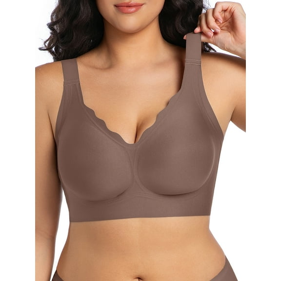 Cueply Bras for Women Supportive Wireless Push Up Bra Full Coverage No Underwear Seamless T-Shirt Bra for Plus Size Women L-4XL