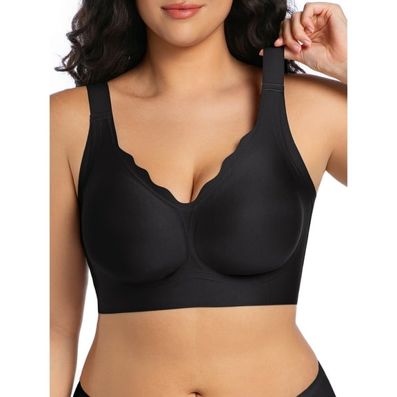 Cueply Bras for Women Supportive Wireless Push Up Bra Full Coverage No Underwear Seamless T-Shirt Bra for Plus Size Women L-4XL