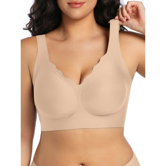 Cueply Bras for Women Supportive Wireless Push Up Bra Full Coverage No Underwear Seamless T-Shirt Bra for Plus Size Women L-4XL