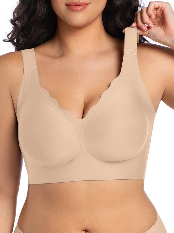 Bras for Women Supportive Wireless Push Up Bra Full Coverage No Underwear Seamless T-Shirt Bra for Plus Size Women L-4XL
