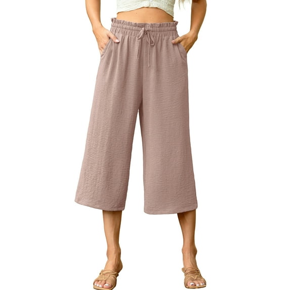 Cueply Capri Pants for Women Casual Loose Cropped Pants Summer Wide Leg Palazzo Capris with Drawstring Pockets