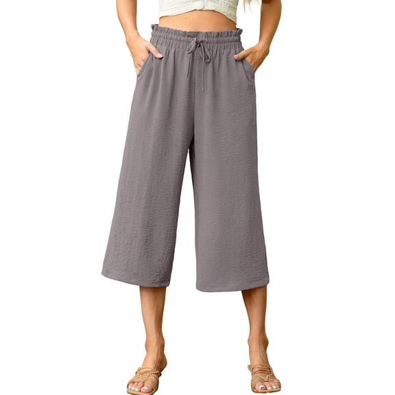 Cueply Capri Pants for Women Casual Loose Cropped Pants Summer Wide Leg Palazzo Capris with Drawstring Pockets