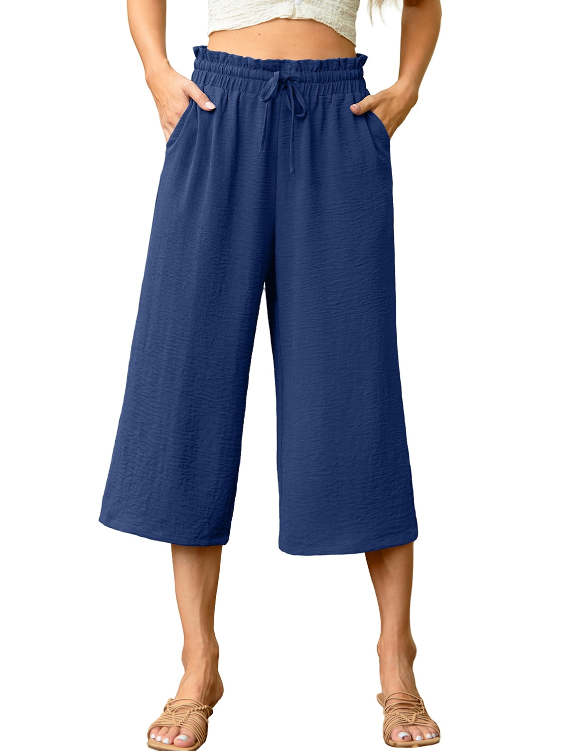 Nrmvnmi Wide Leg Cropped Palazzo Pants for Women Culottes with