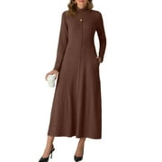 CUEPLY Dresses for Women Casual Long Sleeve Fall Spring Mock Neck Pullover Long Dresses with Pockets