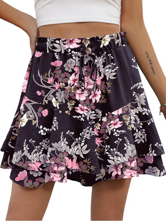 Flowy Shorts for Women Mini Tennis Skirt Ruffle Tiered Skorts Running Workout Sports Shorts