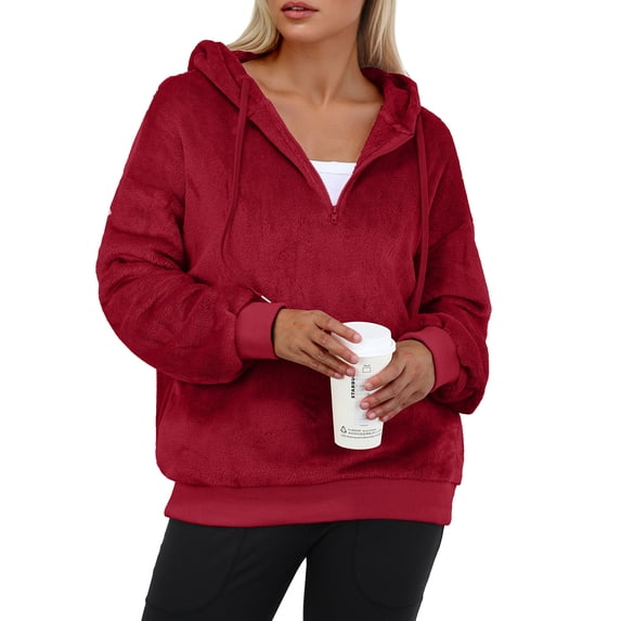 Cueply Hoodies for Women Fleece Half Zip Pullover Tops Fall Winter Hooded Sweatshirt Jacket Coat with Pockets