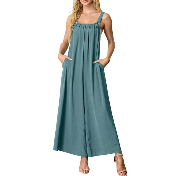 Cueply Jumpsuits for Women Casual Overalls Adjustable Straps Wide Leg Long Pants Rompers Outfits with Pockets