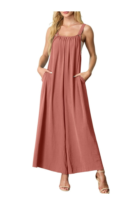 Jumpsuits for Women Casual Overalls Adjustable Straps Wide Leg Long Pants Rompers Outfits with Pockets