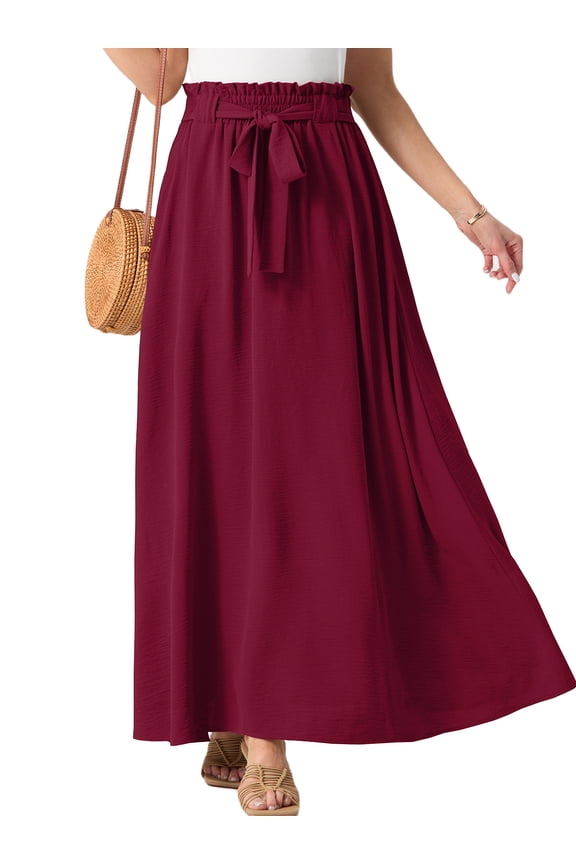 Long Skirts for Women Summer Maxi Skirt Elastic High Waist Tie Fashion Beach Dress with Pockets