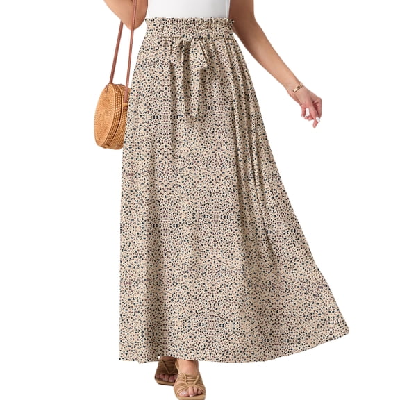 Cueply Long Skirts for Women Summer Maxi Skirt Elastic High Waist Tie Fashion Beach Dress with Pockets