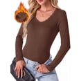 thumbnail image 1 of Cueply Long Sleeve Thermal Shirts for Women Lace Fleece Lined Stretch V Neck Tops Undershirt Base Layer, 1 of 8