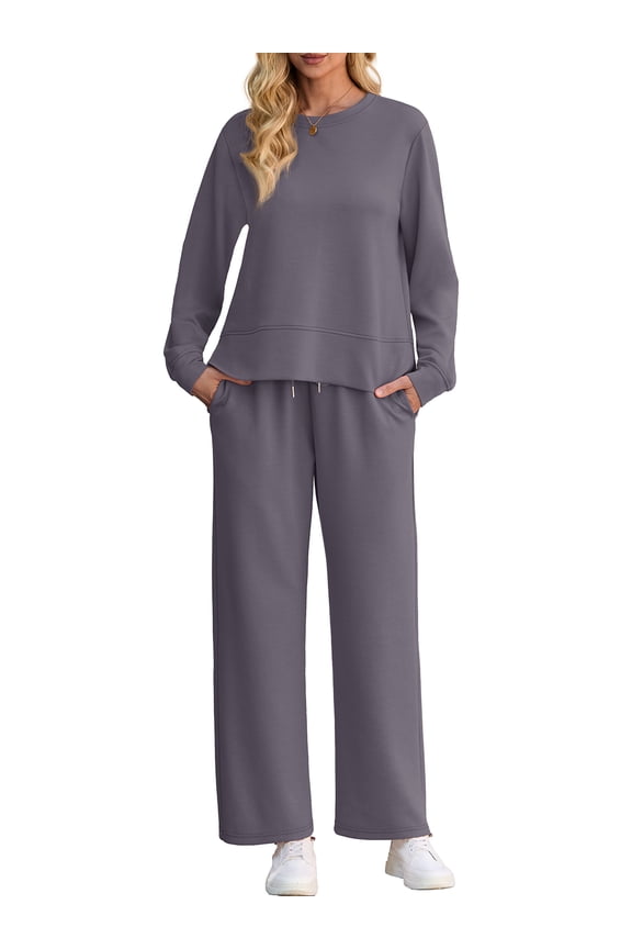 Lounge Sets for Women 2 Piece Outfits Sweatsuits Set Long Sleeve Wide Leg Pants with Pockets