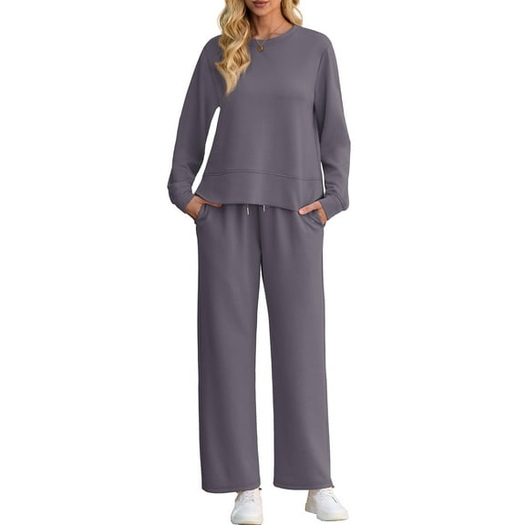 Cueply Lounge Sets for Women 2 Piece Outfits Sweatsuits Set Long Sleeve Wide Leg Pants with Pockets
