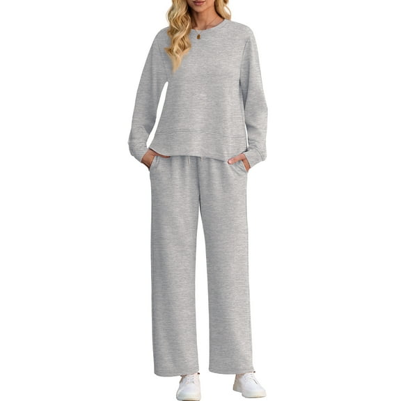 Cueply Lounge Sets for Women 2 Piece Outfits Sweatsuits Set Long Sleeve Wide Leg Pants with Pockets