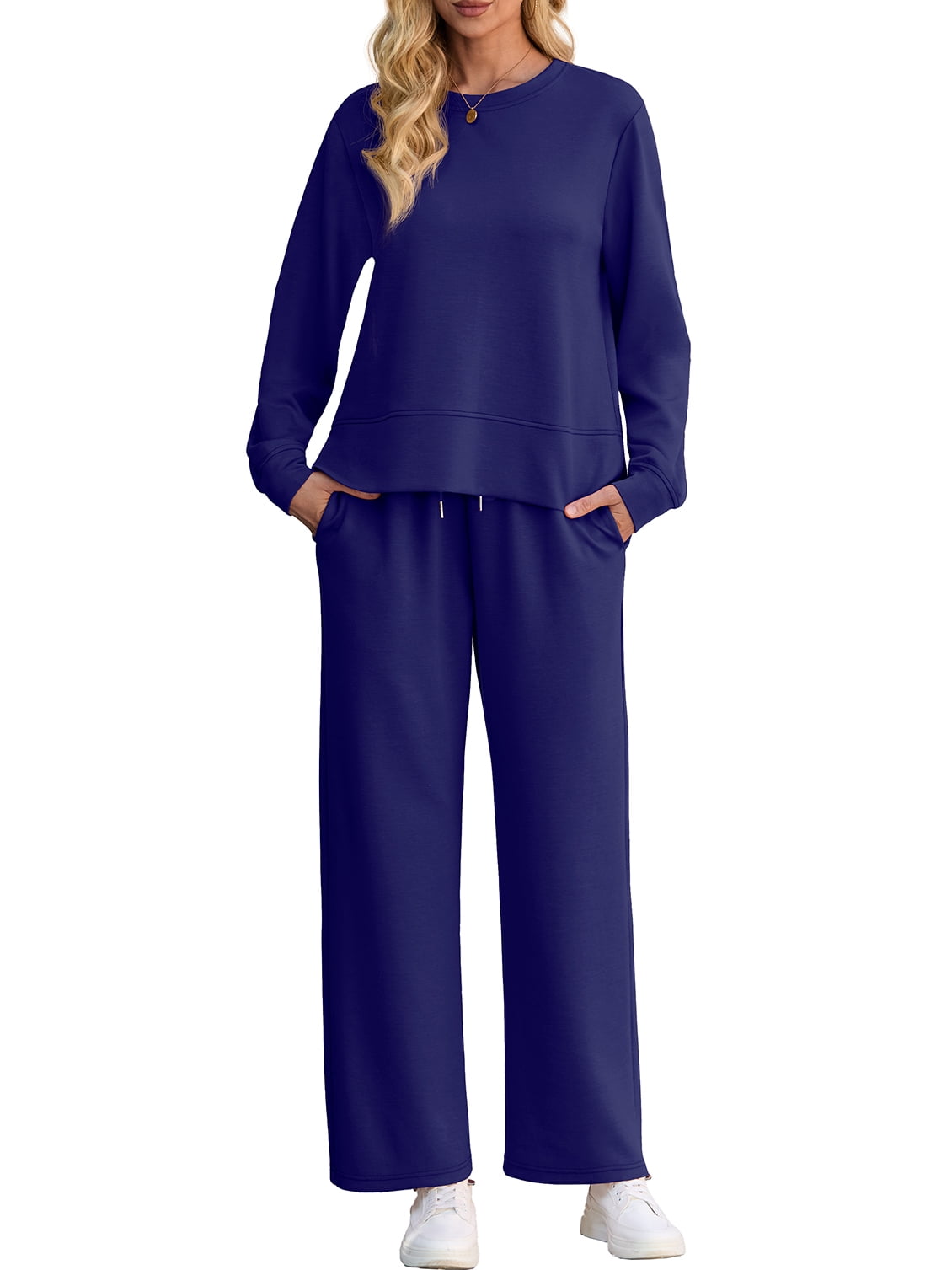 Lounge Sets for Women 2 Piece Outfits Sweatsuits Set Long Sleeve Wide Leg Pants with Pockets