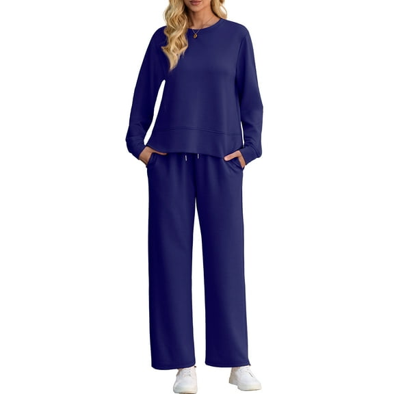 Cueply Lounge Sets for Women 2 Piece Outfits Sweatsuits Set Long Sleeve Wide Leg Pants with Pockets
