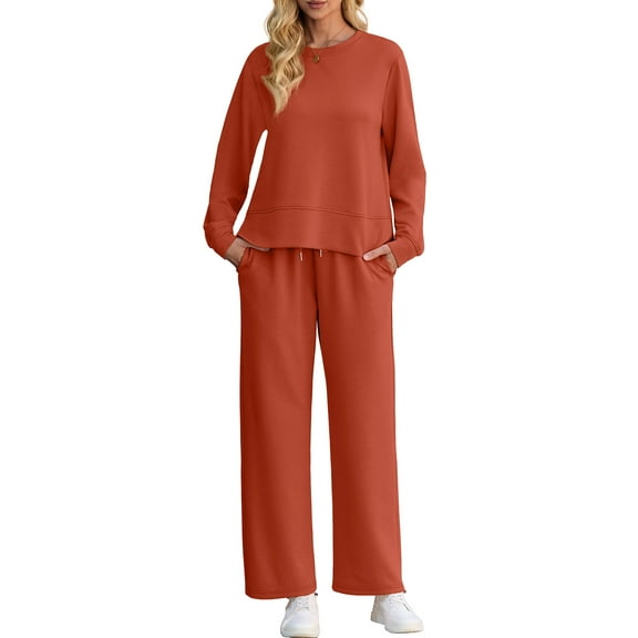 Cueply Lounge Sets for Women 2 Piece Outfits Sweatsuits Set Long Sleeve Wide Leg Pants with Pockets