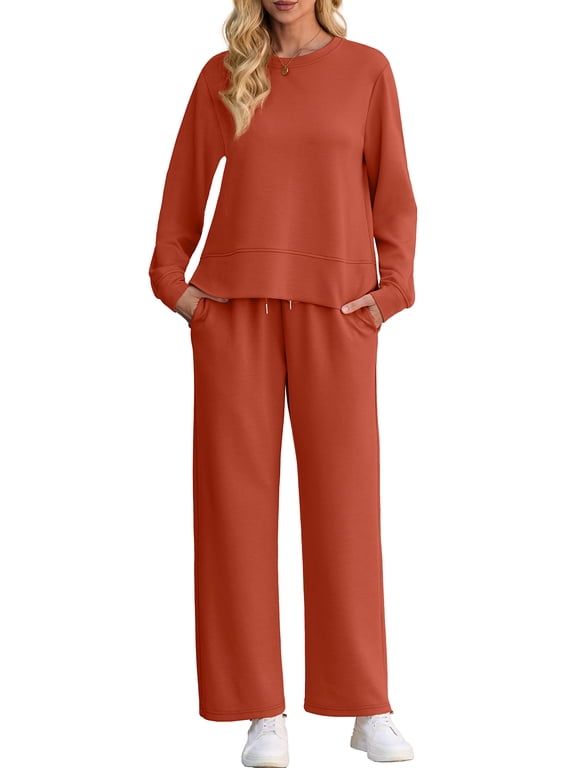 Lounge Sets for Women 2 Piece Outfits Sweatsuits Set Long Sleeve Wide Leg Pants with Pockets