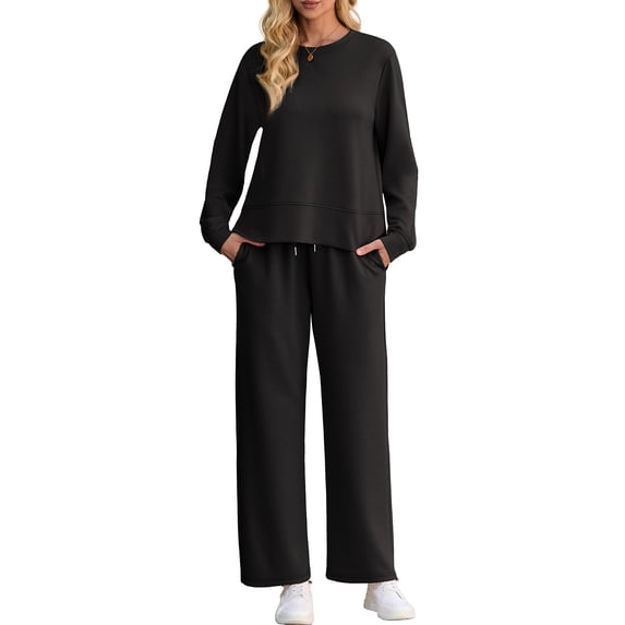 Cueply Lounge Sets for Women 2 Piece Outfits Sweatsuits Set Long Sleeve Wide Leg Pants with Pockets
