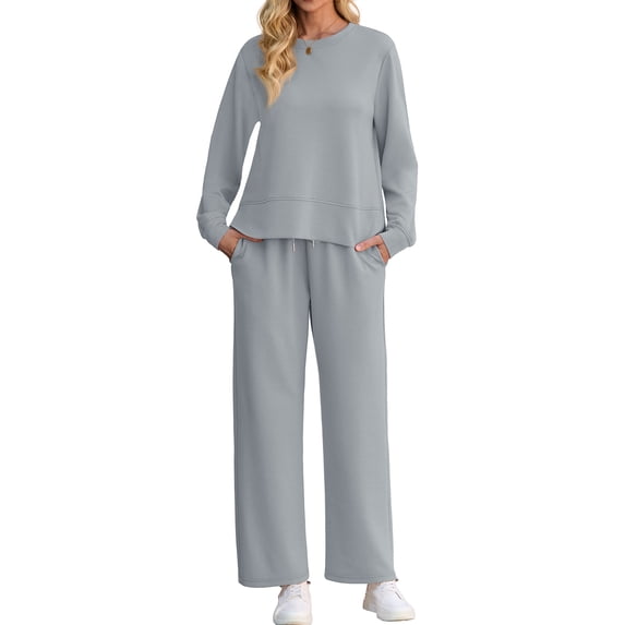 Cueply Lounge Sets for Women 2 Piece Outfits Sweatsuits Set Long Sleeve Wide Leg Pants with Pockets