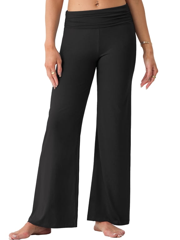 Yoga Pants Women Foldover Leggings Soft Elastic Waistband Wide Leg Workout Lounge Pants
