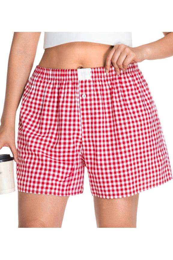 Plus Size Boxer Shorts for Women Summer Casual Lounge Sleep Plaid Shorts Gingham Pajama Y2K Beach Bottoms
