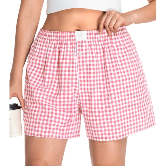 Cueply Plus Size Boxer Shorts for Women Summer Casual Lounge Sleep Plaid Shorts Gingham Pajama Y2K Beach Bottoms