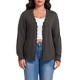 thumbnail image 1 of Cueply Plus Size Cardigan for Women Open Front Button V-Neck Long Sleeve Ribbed Wave Edges Lightweight Sweaters, 1 of 9