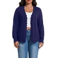 thumbnail image 1 of Cueply Plus Size Cardigan for Women Open Front Button V-Neck Long Sleeve Ribbed Wave Edges Lightweight Sweaters, 1 of 10