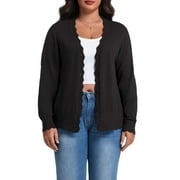 Cueply Plus Size Cardigan for Women Open Front Button V-Neck Long Sleeve Ribbed Wave Edges Lightweight Sweaters