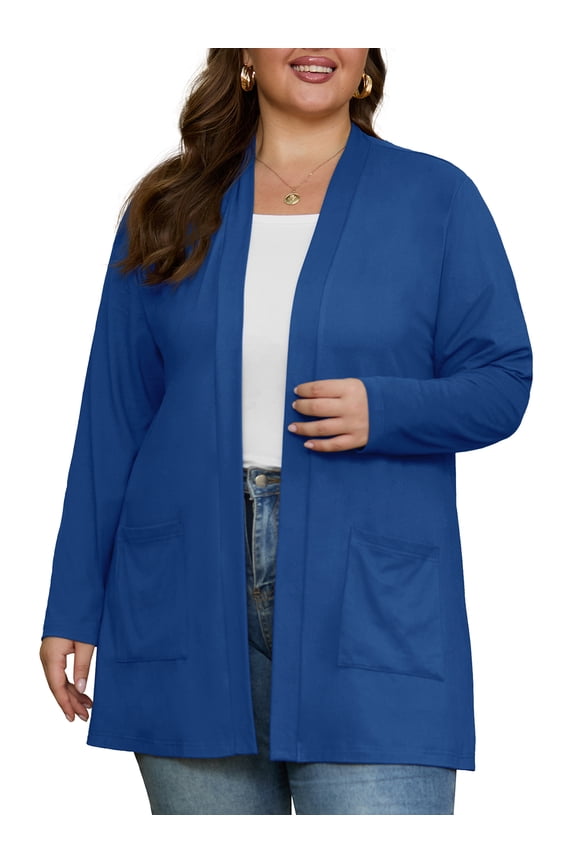 Plus Size Lightweight Cardigan for Women Long Sleeve Open Front Casual Cover Up with Pockets Soft Draped Layering Jacket 1X-4X
