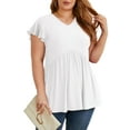 thumbnail image 1 of Cueply Plus Size Summer Tops for Women Short Sleeve V Neck Casual Blouse Shirts Tunic Tops, 1 of 5