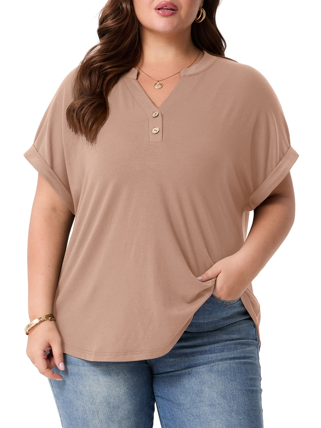 Cueply Plus Size Summer Tops for Women Short Sleeve v Neck Shirt Womens ...
