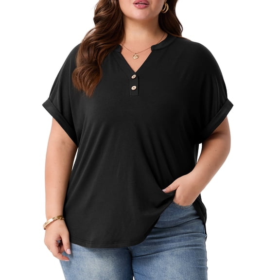 Cueply Plus Size Summer Tops for Women Short Sleeve v Neck Shirt Womens Casual Loose Fit Tunic Blouses