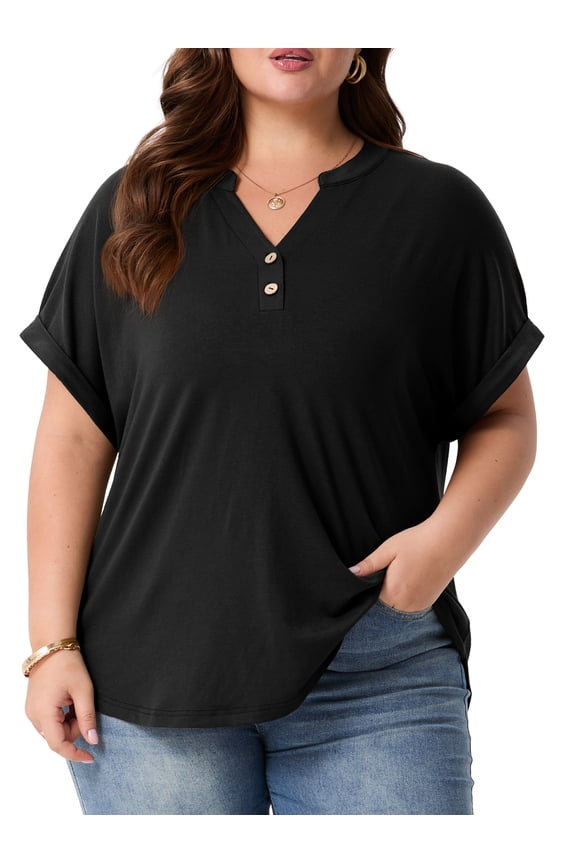 Plus Size Summer Tops for Women Short Sleeve v Neck Shirt Womens Casual Loose Fit Tunic Blouses