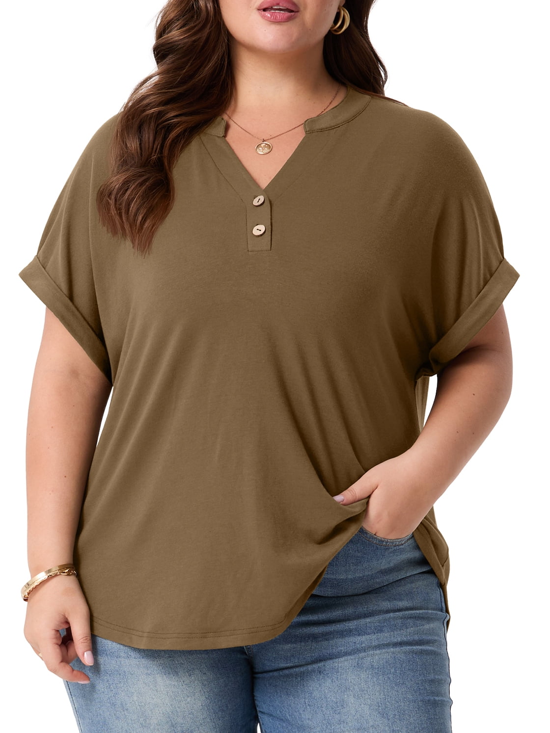 Cueply Plus Size Summer Tops for Women Short Sleeve v Neck Shirt Womens ...