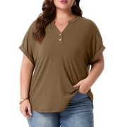 Cueply Plus Size Summer Tops for Women Short Sleeve v Neck Shirt Womens Casual Loose Fit Tunic Blouses