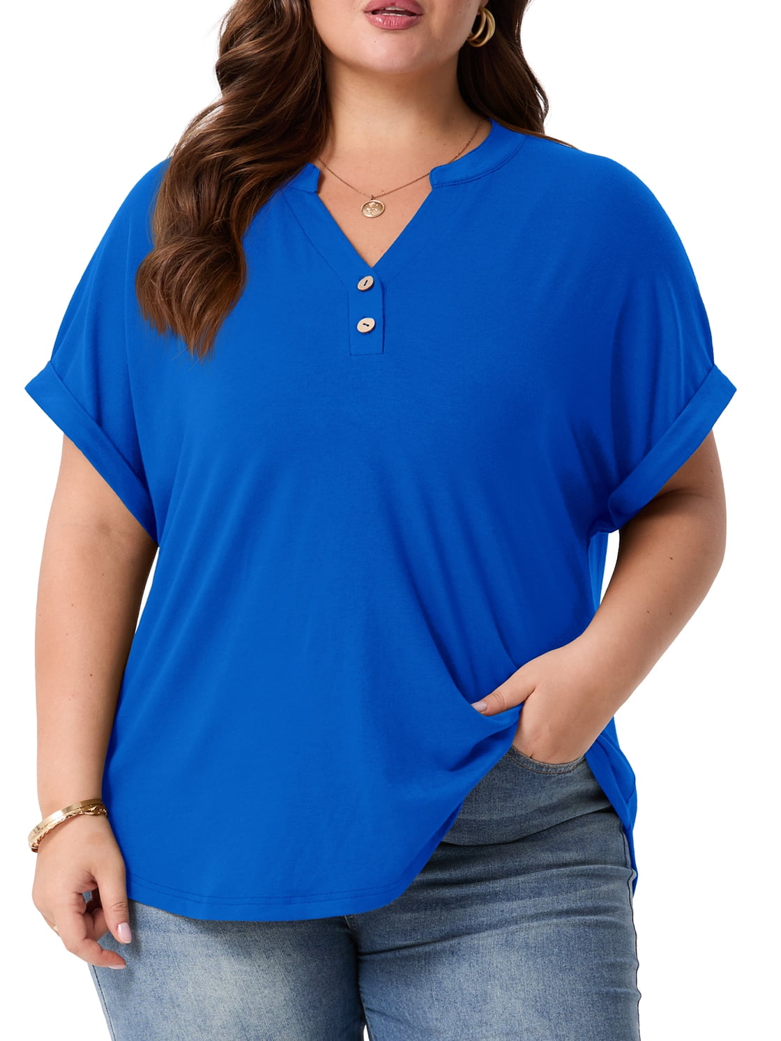 Cueply Plus Size Summer Tops for Women Short Sleeve v Neck Shirt Womens ...