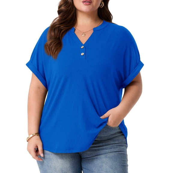Cueply Plus Size Summer Tops for Women Short Sleeve v Neck Shirt Womens Casual Loose Fit Tunic Blouses