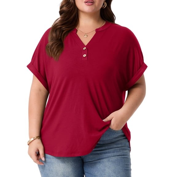 Cueply Plus Size Summer Tops for Women Short Sleeve v Neck Shirt Womens Casual Loose Fit Tunic Blouses