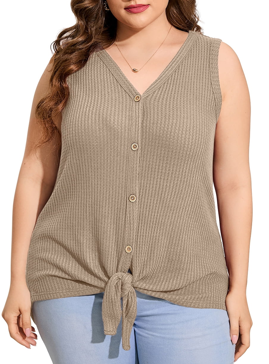 Cueply Plus Size Tank Tops for Women Summer Sleeveless Shirts V Neck