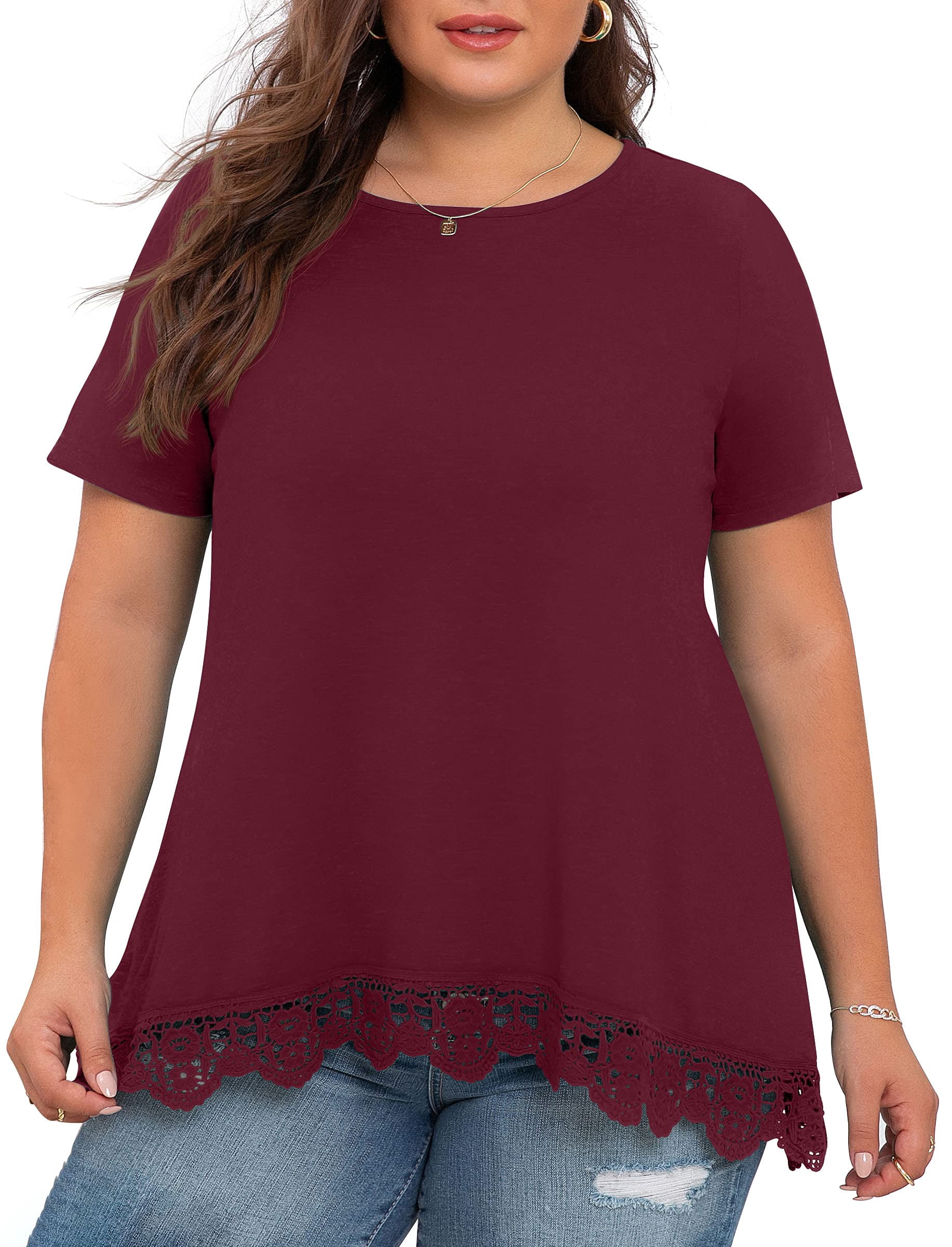 Cueply Flowy Loose Plus Size Tops for Women, Summer Casual Short Sleeve ...