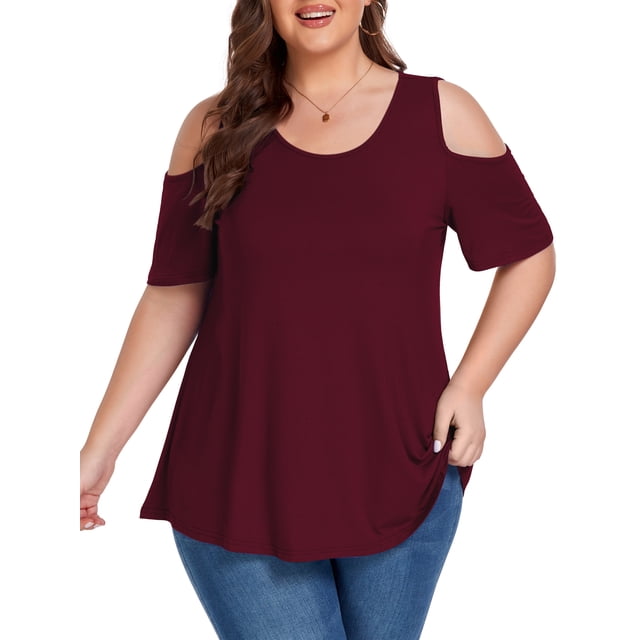 Cueply Trendy Plus Size Tops for Women, Summer Short Sleeve, Cold ...