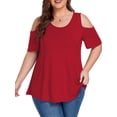 thumbnail image 1 of Cueply Plus Size Tops for Women Summer Short Sleeve Shirts Cold Shoulder Blouse Crewneck Tunic 1X-4X, 1 of 7