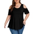thumbnail image 1 of Cueply Plus Size Tops for Women Summer Short Sleeve Shirts Cold Shoulder Blouse Crewneck Tunic 1X-4X, 1 of 7
