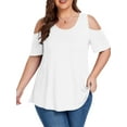thumbnail image 1 of Cueply Plus Size Tops for Women Summer Short Sleeve Shirts Cold Shoulder Blouse Crewneck Tunic 1X-4X, 1 of 7