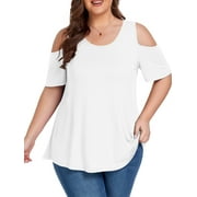CUEPLY Plus Size Tops for Women Summer Short Sleeve Shirts Cold Shoulder Blouse Crewneck Tunic 1X-4X