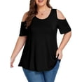 thumbnail image 1 of Cueply Plus Size Tops for Women Summer Short Sleeve Shirts Cold Shoulder Blouse Crewneck Tunic 1X-4X, 1 of 7