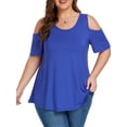 thumbnail image 1 of Cueply Plus Size Tops for Women Summer Short Sleeve Shirts Cold Shoulder Blouse Crewneck Tunic 1X-4X, 1 of 7